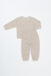 Avauma baby girl pajama set in Maple Oat – oatmeal floral long sleeve top and pants, soft cotton baby sleepwear